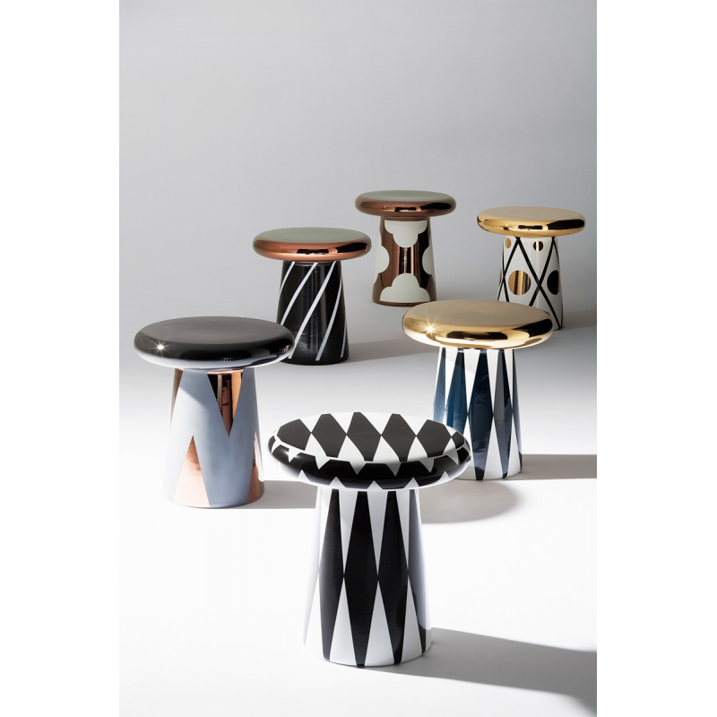 Jaime Hayon White And Gold T Table With Graphic Black Crossing Lines