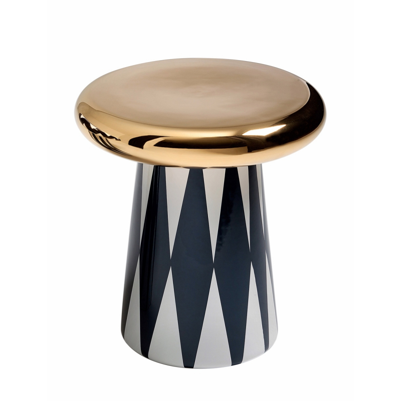 JAIME HAYON T-TABLE, BLACK AND WHITE DIAMOND PATTERN AND GOLD TOP