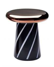 BLACK AND COPPER T-TABLE WITH DIAGONAL STRIPE PATTERN