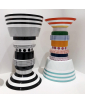 GILBERTO SIDE TABLE IN BLACK AND WHITE AND MULTICOLOR NEXT TO EACH OTHER