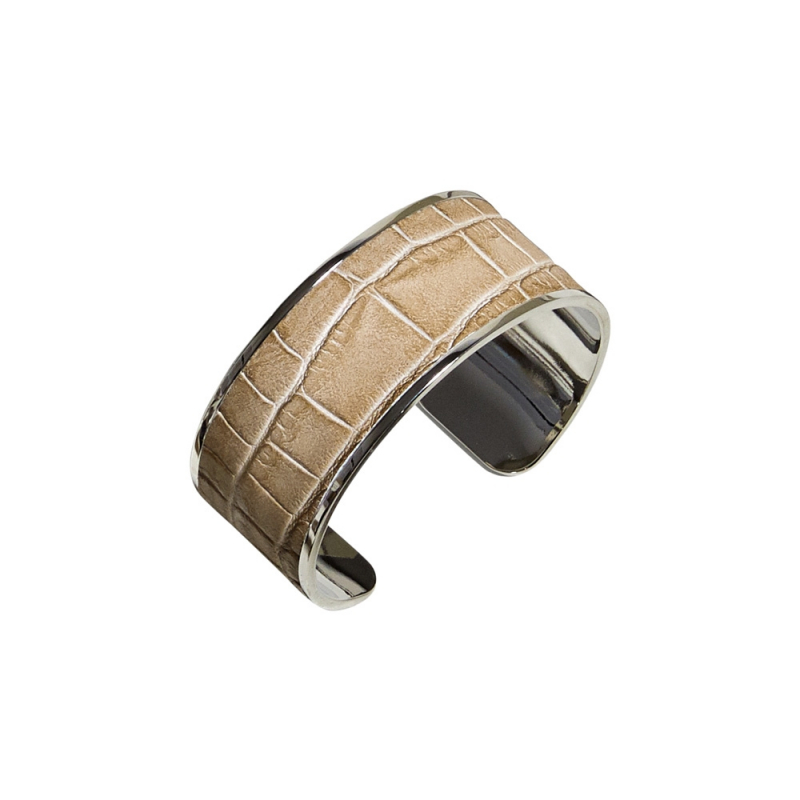 Light Beige Crocodile Embossed leather Napking Ring by Pinetti
