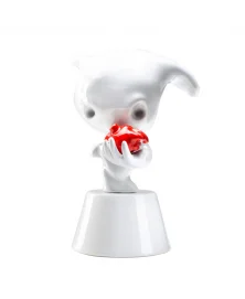 WAS AN EGG Sculpture in glossy white finish with a red heart