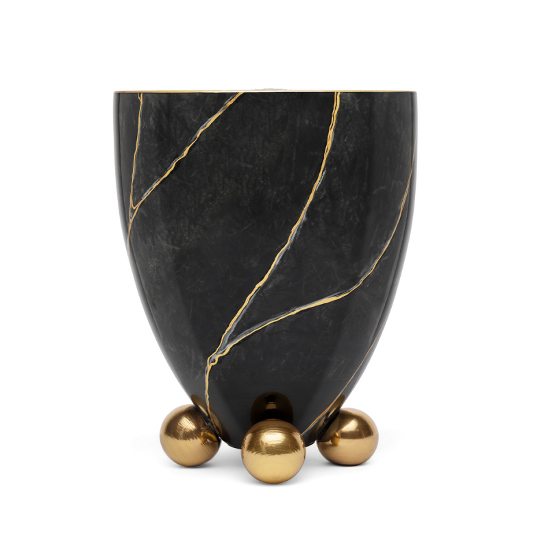 Black Marmo Glass Vase with Golden Details I Decor I SHOWROOM