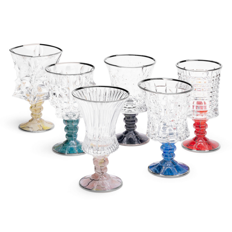 SET OF SIX MARMO ASSORTED GOBLETS WITH PLATINUM RIM