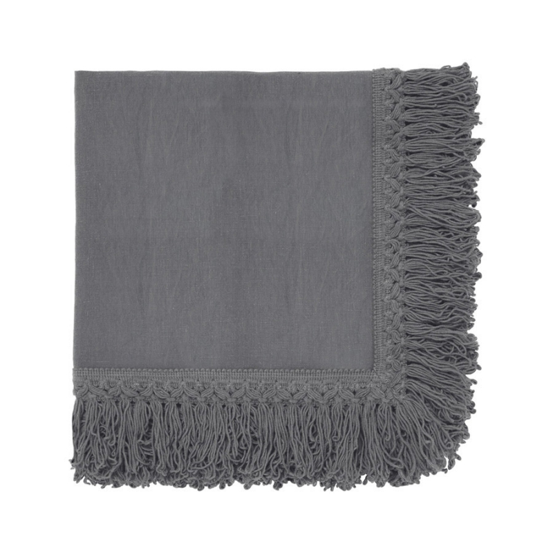 Once Milano Charcoal Linen Napkin with Long Fringes