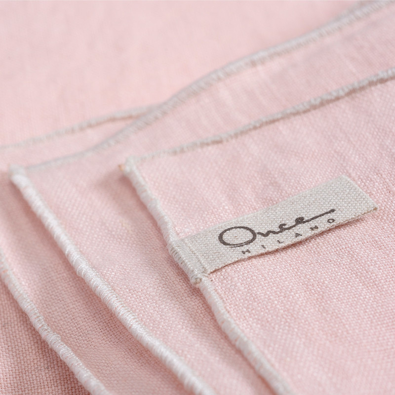 Once Milano Set of 4 Baby Pink Linen Napkins with White Hem I SHOWROOM