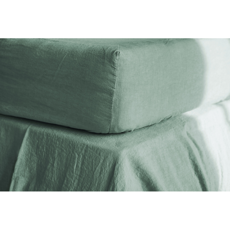 Soft Sage Linen Fitted Sheet I Once Milano Luxury Linens I SHOWROOM