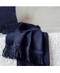 Once Milano dark blue linen Towel with Long Fringe, Staged Photo