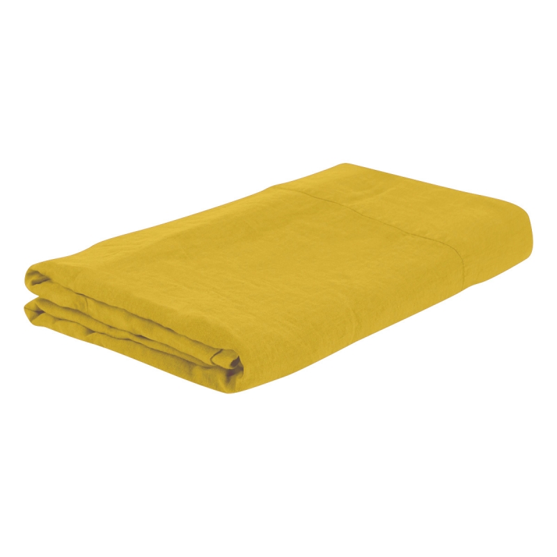 Warm yellow linen top sheet from Once Milano