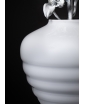 White COCO Glass Vase with flowers. Close up.