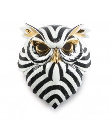 LLADRO BLACK AND WHITE OWL MASK WITH GOLD DETAILS