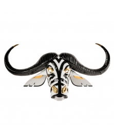 LLADRO BLACK AND WHITE BUFFALO MASK WITH GOLD DETAILS