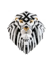 LLADRO BLACK AND WHITE LION MASK WITH GOLD DETAILS