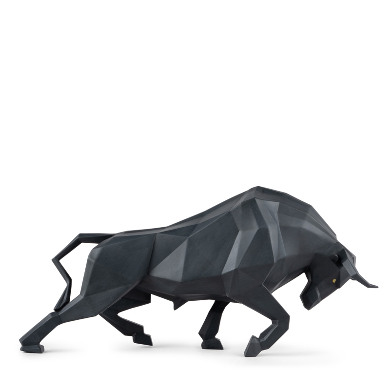 LLADRO BULL SCULPTURE IN BLACK MATT. ORIGAMI COLLECTION