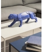 Cobalt Blue Origami Panther placed on a coffee table. staged photo.