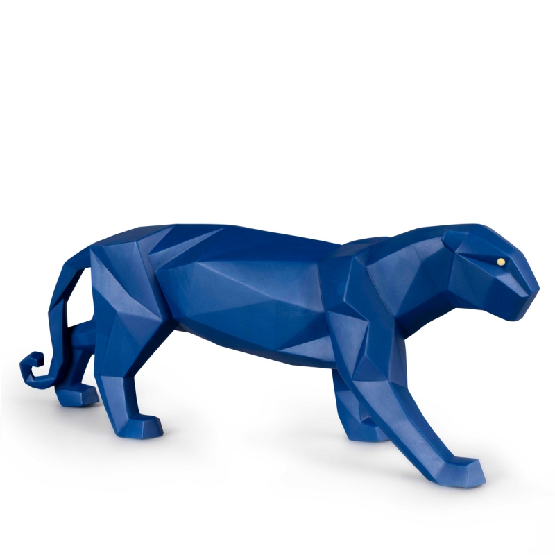 COBALT BLUE PANTHER SCULPTURE. ORIGAMI COLLECTION