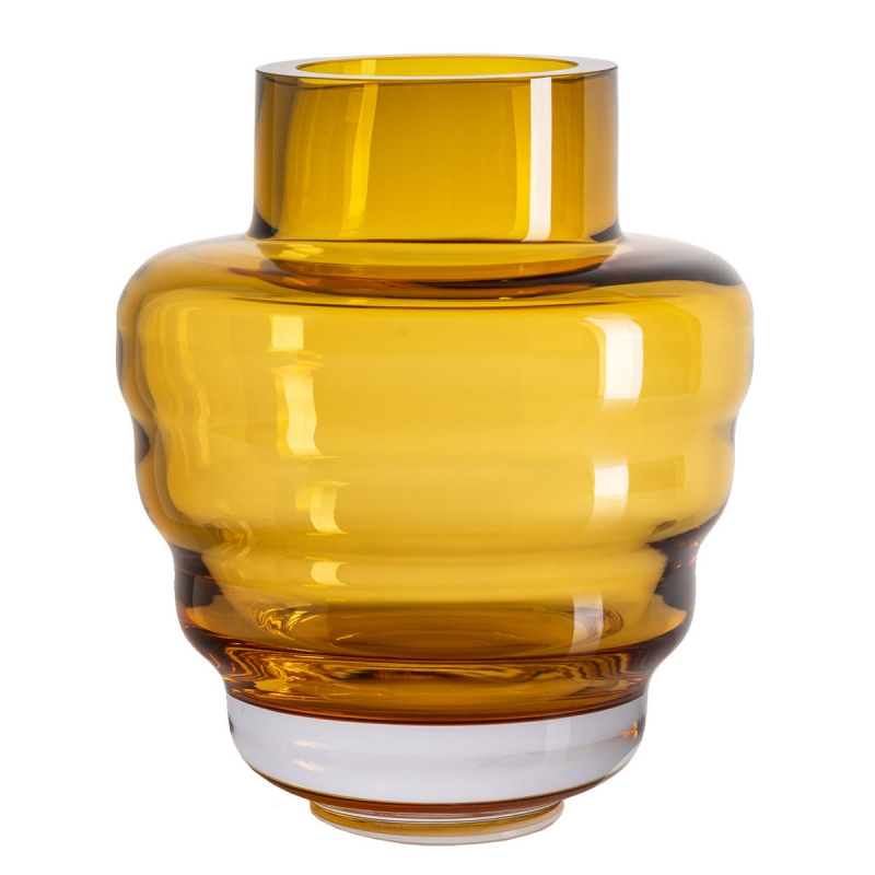 GOLDEN AMBER WAVY GLASS VASE BY FRANTISEK JUNGVIRT