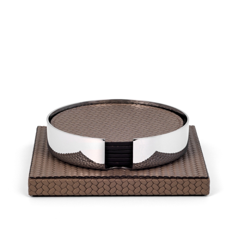 Pinetti Coaster Set in brown leather