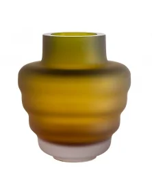 AMBER & GREEN MATT WAVY VASE
