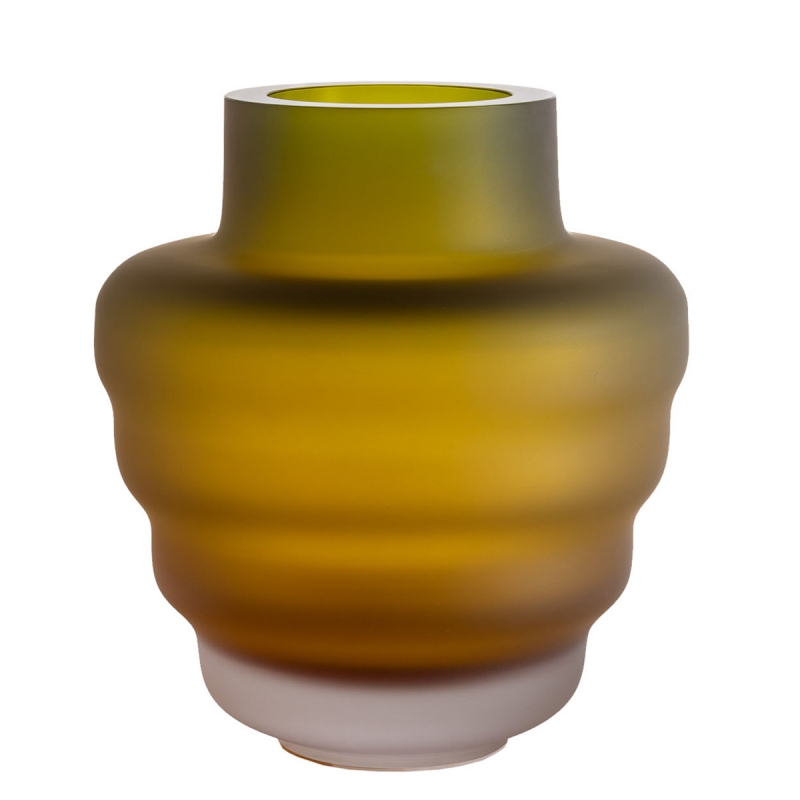 AMBER & GREEN MATT WAVY VASE
