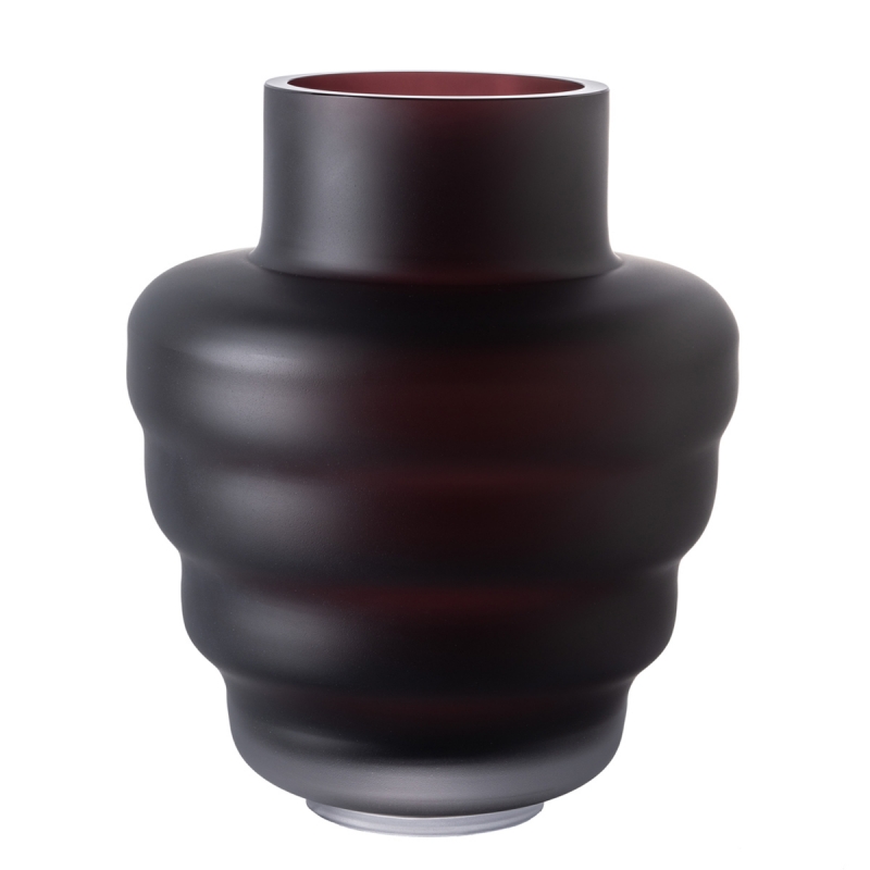 DARK RUBY MATTE WAVY GLASS VASE BY FRANTISEK JUNGVIRT