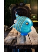 The Blue Angelfish Glass Sculpture by Borowski Glass displayed on a wooden table.