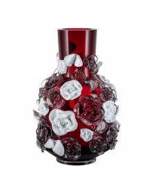 OPULENT RUBY RED VASE WITH WHITE FLOWERS BY LUKAS JABUREK
