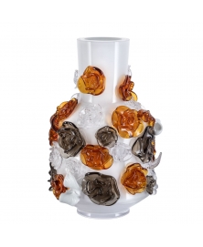OPULENT WHITE GLASS VASE WITH AMBER FLOWERS BY LUKAS JABUREK