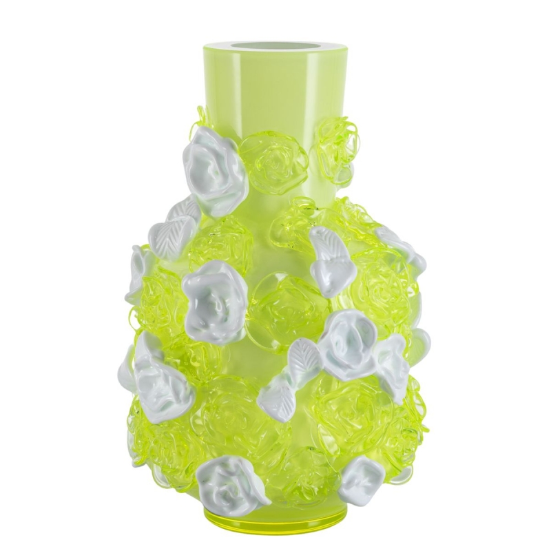 OPULENT NEON GREEN VASE WITH WHITE FLOWERS BY LUKAS JABUREK