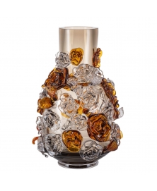 OPULENT WHITE GLASS VASE WITH AMBER FLOWERS BY LUKAS JABUREK