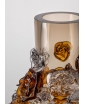 OPULENT WHITE GLASS VASE WITH AMBER FLOWERS - CLOSE UP
