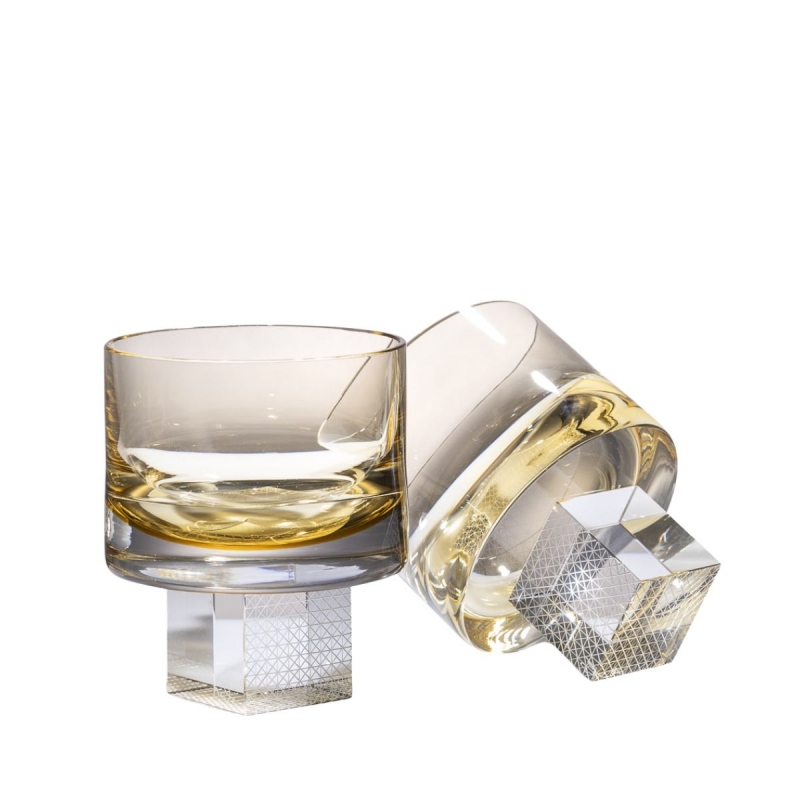 SET OF TWO CUBE WHISKY GLASSES, LUXE GOLD EDITION