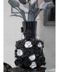 OPULENT BLACK GLASS VASE WITH WHITE FLOWERS