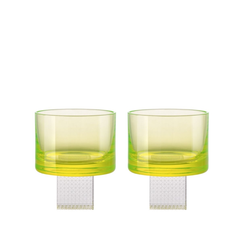 SET OF TWO CUBE WHISKY GLASSES IN URANIUM