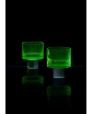 SET OF TWO CUBE WHISKY GLASSES IN URANIUM UNDER UV.