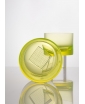 SET OF TWO CUBE WHISKY GLASSES IN URANIUM. Close up.
