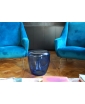 ISOLA GLASS SIDE TABLE IN OCEAN BLUE. Lifestyle Image.