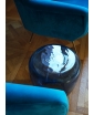 ISOLA GLASS SIDE TABLE IN OCEAN BLUE. Lifestyle Image.