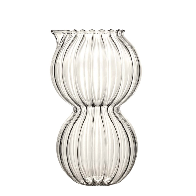 Nana clear Venetian glass carafe by KANZ Architetti, hand-blown in borosilicate glass with organic bubble-shaped form.